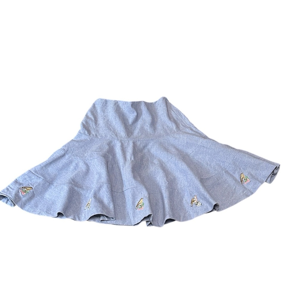 Elevenese Wool Skater Skirt with Embroidered Birds